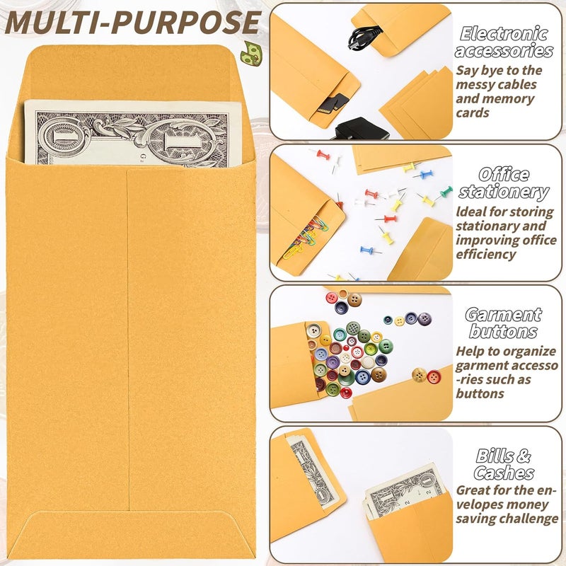 UZLU 1000 Pack Money Envelopes 3.5x6.5in Brown Kraft Small Cash Envelopes Small Parts Envelopes with Gummed Flap for Home and Office Use, Small Item Organizer - Image 4